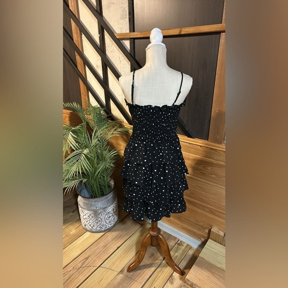 She and Sky black dress adorned with delicate white polka dots, size M - Picture 10 of 11